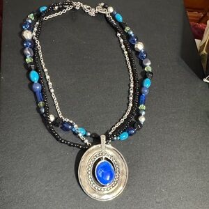 Premier Designs Elegant Silver and Blue lapis lazuli Pendant Necklace